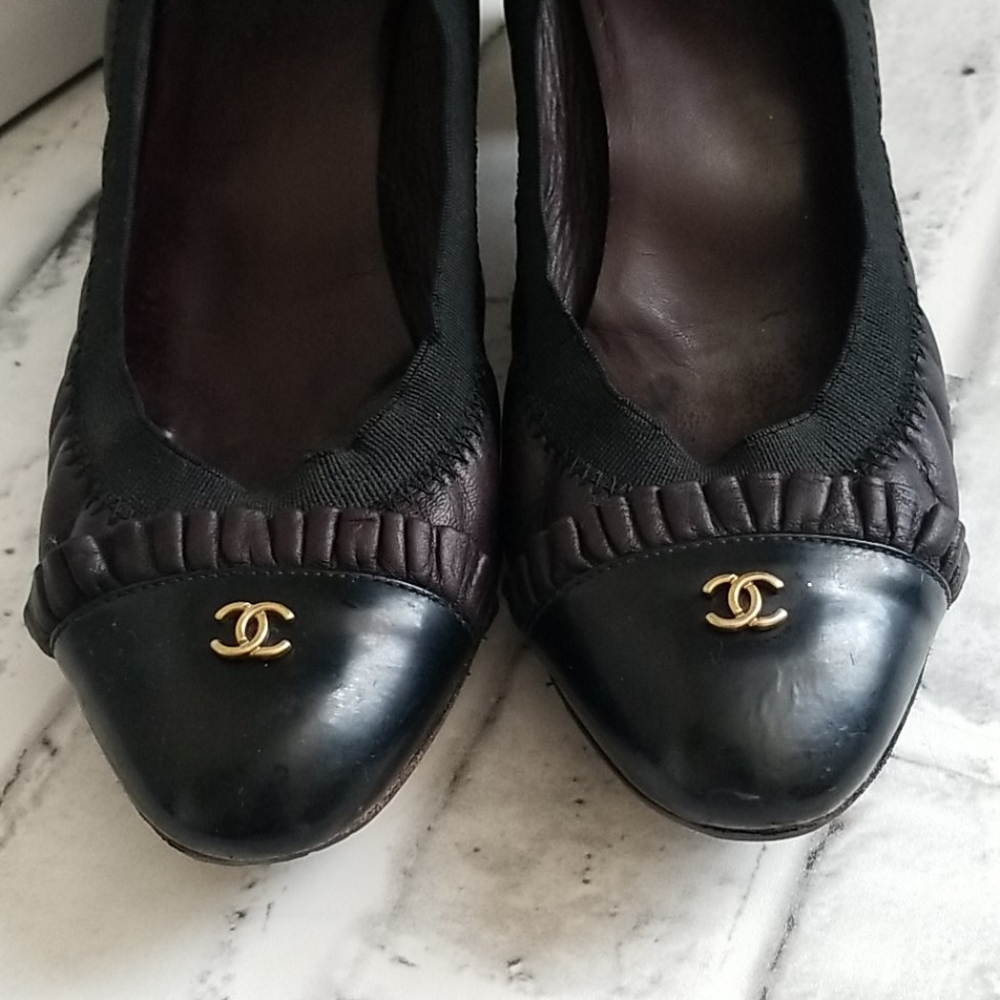 CHANEL Cap Toe Ruffle Heels